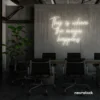 This Is Where The Magic Happens neon sign in neutral white for salons, glam rooms, and makeover studios.