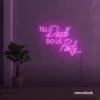 Neon sign text 'Till Death Do Us Party' in pink for wedding decor, romantic event signage, party celebration