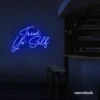 Treat Yo Self neon sign in dark blue for salons, spas, dessert shops, and cozy home spaces.