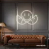Two-faced emoji neon sign in neutral white for teen room wall decor