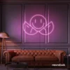Two-faced emoji neon sign in baby pink for teen room wall decor