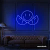 Two-faced emoji neon sign in dark blue for teen room wall decor
