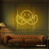 Two-faced emoji neon sign in golden yellow for teen room wall decor