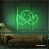 Two-faced emoji neon sign in green for teen room wall decor