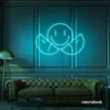 Two-faced emoji neon sign in mint green for teen room wall decor