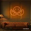 Two-faced emoji neon sign in orange for teen room wall decor