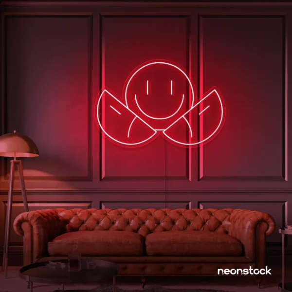 Two-faced emoji neon sign in red for teen room wall decor