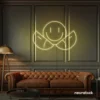Two-faced emoji neon sign in warm white for teen room wall decor
