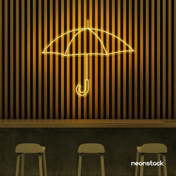 Umbrella neon sign in golden yellow for home decor, kids room, aesthetic lighting