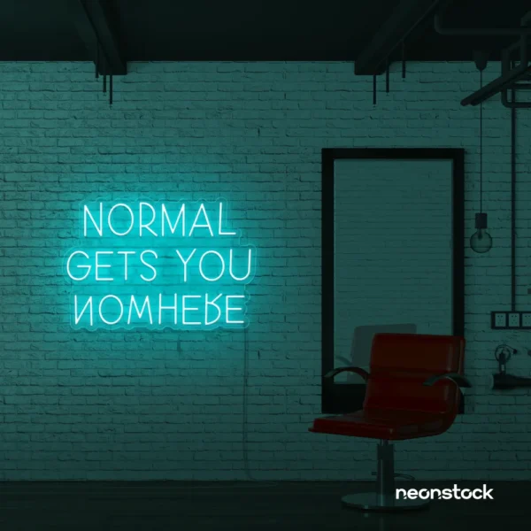 Normal Gets You Nowhere neon sign in mint green for bold interiors, creative offices, and motivational decor.