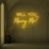 Will You Marry Me neon sign in golden yellow for proposal and engagement party decor