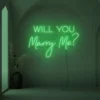 Will You Marry Me neon sign in green for proposal and engagement party decor