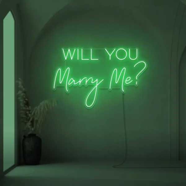 Will You Marry Me neon sign in green for proposal and engagement party decor