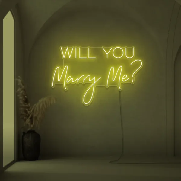 Will You Marry Me neon sign in lemon yellow for proposal and engagement party decor