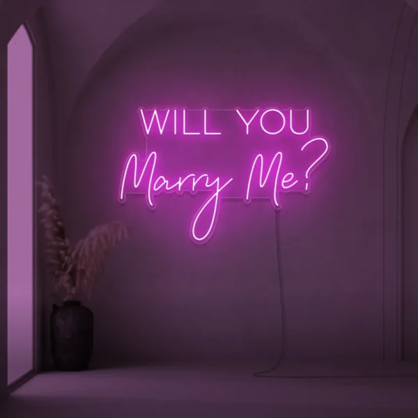 Will You Marry Me neon sign in pink for proposal and engagement party decor