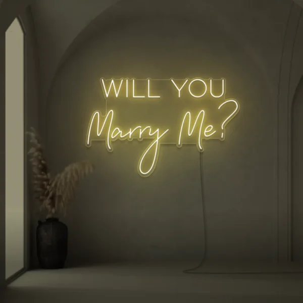 Will You Marry Me neon sign in warm white for proposal and engagement party decor