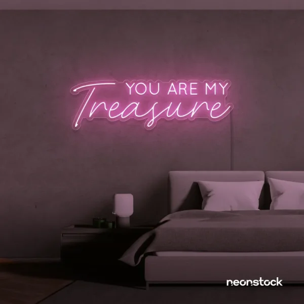 You Are My Treasure neon sign in baby pink for romantic decor, bedroom walls, and love-filled spaces.