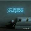 You Are My Treasure neon sign in ice blue for romantic decor, bedroom walls, and love-filled spaces.
