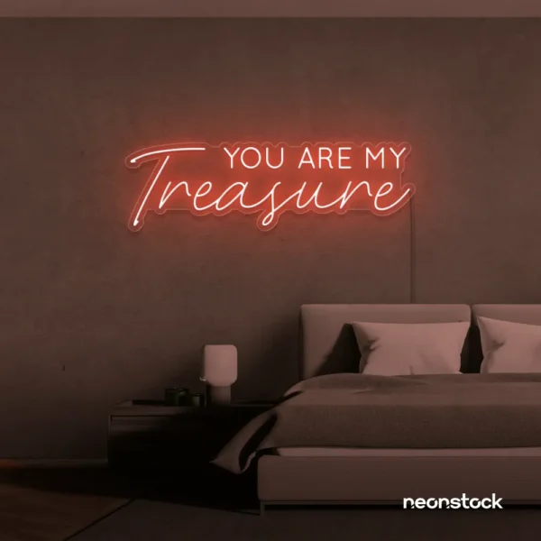 You Are My Treasure neon sign in peachy pink for romantic decor, bedroom walls, and love-filled spaces.