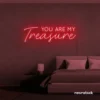 You Are My Treasure neon sign in red for romantic decor, bedroom walls, and love-filled spaces.