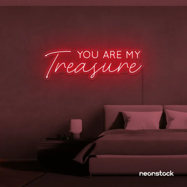 You Are My Treasure neon sign in red for romantic decor, bedroom walls, and love-filled spaces.