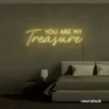 You Are My Treasure neon sign in warm white for romantic decor, bedroom walls, and love-filled spaces.