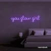You Glow Girl neon sign in purple for dorm rooms, vanity walls, and beauty studio decor.