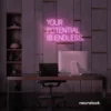 Your Potential Is Endless neon sign in baby pink for motivational walls, home offices, and growth-focused decor.